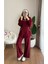 Kadın Biye ve Kapüşonlu Fermuar Detaylı Tesettür Eşofman Takım M251077 - Bordo 1