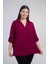 Kadın Büyük Beden V Gömlek Yaka Mor Bluz 1