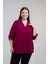 Kadın Büyük Beden V Gömlek Yaka Mor Bluz 4