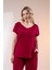 Kadın Büyük Beden Fermuar Detaylı Bordo Bluz 1