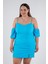 Kadın Büyük Beden Yaka- Kol Detaylı Turkuaz Elbise 3
