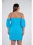 Kadın Büyük Beden Yaka- Kol Detaylı Turkuaz Elbise 5