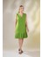 Kadın Büyük Beden Eteği Pileli Yeşil Elbise 3