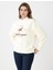 Ekru Bisiklet Yaka Uzun Kollu Desenli Modal Sweatshirt 3