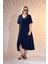 Kadın Büyük Beden Eteği Düğmeli-Volanlı Lacivert Elbise 1