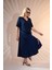 Kadın Büyük Beden Eteği Düğmeli-Volanlı Lacivert Elbise 3