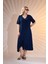 Kadın Büyük Beden Eteği Düğmeli-Volanlı Lacivert Elbise 8