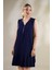 Kadın Büyük Beden Eteği Pileli Lacivert Elbise 2
