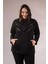 Kadın Büyük Beden Önü Pullu Siyah Sweat 2