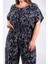Kadın Büyük Beden Beli Lastikli Desenli Tulum Siyah 3