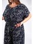 Kadın Büyük Beden Beli Lastikli Desenli Tulum Siyah 6