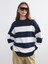 Yeni Sezon Bisiklet Yaka Çizgili Oversize Kadın Triko Kazak 1