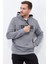 Gri Melanj Nakışlı Kanguru Cep Standart Kalıp Kapüşonlu Erkek Sweatshirt - 87839 6