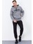 Gri Melanj Nakışlı Kanguru Cep Standart Kalıp Kapüşonlu Erkek Sweatshirt - 87839 7