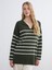 Yeni Sezon Polo Yaka Çizgili Oversize Kadın Triko Kazak 1