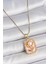 316L Çelik Gold Renk Zincir Pembe Mineli İncli Papatya Model Portre Model Kadın Kolye - TJ-BKO10197 1