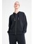 25N-2103 Kadın Fermuarlı Kapüşonlu Sweatshirt - Siyah 4