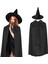 120 cm Siyah Yakalı Pelerin ve Siyah Cadı Şapkası Kostüm Seti 1