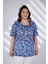 Kadın Büyük Beden Çiçekli Lacivert Bluz 3