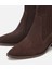 01BOH313130A480 KADIN Süet Deri Kahverengi Sivri Burunlu Lastik Detaylı Topuklu Bot 3