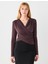 Acı Kahve Dar Kesim Uzun Kollu Çapraz Yaka Örme Bluz 1