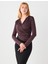Acı Kahve Dar Kesim Uzun Kollu Çapraz Yaka Örme Bluz 3