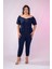 Kadın Büyük Beden Fermuarlı Cepli Lacivert Tulum 1