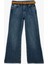 Pamuklu Düğmeli Kemer Detaylı Ispanyol Paça Jean Pantolon - Flare Jeans 1