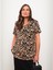 Yeni Sezon V Yaka Desenli Kısa Kollu Kadın Tişört 3