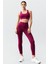 Bordo Yüksek Bel Toparlayıcı Çapraz Sırt Detaylı Slim Fit Kadın Tayt Takım - 95283 6