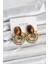 Pirinç Gold Renk Kahverengi Taşlı Vintage Kadın Küpe 1