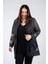Kadın Büyük Beden Rachel Abiye Bluz Ceket Takım Siyah-Gümüş 4