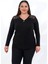 Kadın Büyük Beden Dantelli Fermuarlı Bluz Siyah 1