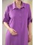 Kadın Büyük Beden Düğme Detaylı Lila Elbise 7