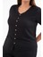 Kadın Büyük Beden V Yaka-Düğmeli Bluz Siyah 5