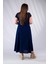 Kadın 111975 Büyük Beden Düğmeli Yırtmaçlı Elbise Lacivert Siyah 7