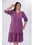 Kadın Büyük Beden Yaka Bağçıklı Uzun Mor Elbise 1