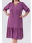 Kadın Büyük Beden Yaka Bağçıklı Uzun Mor Elbise 5