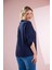 Kadın Büyük Beden Kol Yırtmaç Detaylı Lacivert Bluz 4