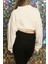Kadın Baskılı Kuş Gözü Detaylı Kalın Şık Modern Crop Sweatshirt 5