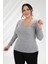 Kadın Büyük Beden Asimetrik Yaka Bluz Gri 1