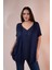 Kadın 210032 Büyük Beden Puantiyeli Ikili Bluz Lacivert-Puantiyeli 1