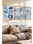 3 Parça Mavi Dokunuşlar Temalı Ahşap Çerçeve Görünümlü Mdf Tablo Seti 1