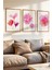 3 Parça Canlı ve Modern Pembe Çiçek Temalı Ahşap Çerçeve Görünümlü Mdf Tablo Seti 1