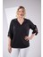 Kadın Büyük Beden Kol Yırtmaç Detaylı Siyah Bluz 5