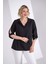 Kadın Büyük Beden Kol Yırtmaç Detaylı Siyah Bluz 8