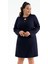Kadın Büyük Beden Yaka Detaylı Lacivert Elbise 2