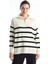 Yeni Sezon Dik Yaka Çizgili Oversize Kadın Triko Kazak 1