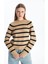 Yeni Sezon Bisiklet Yaka Çizgili Uzun Kollu Kadın Triko Kazak 2