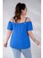 Kadın Büyük Beden Omuz Askılı Mavi Bluz 2